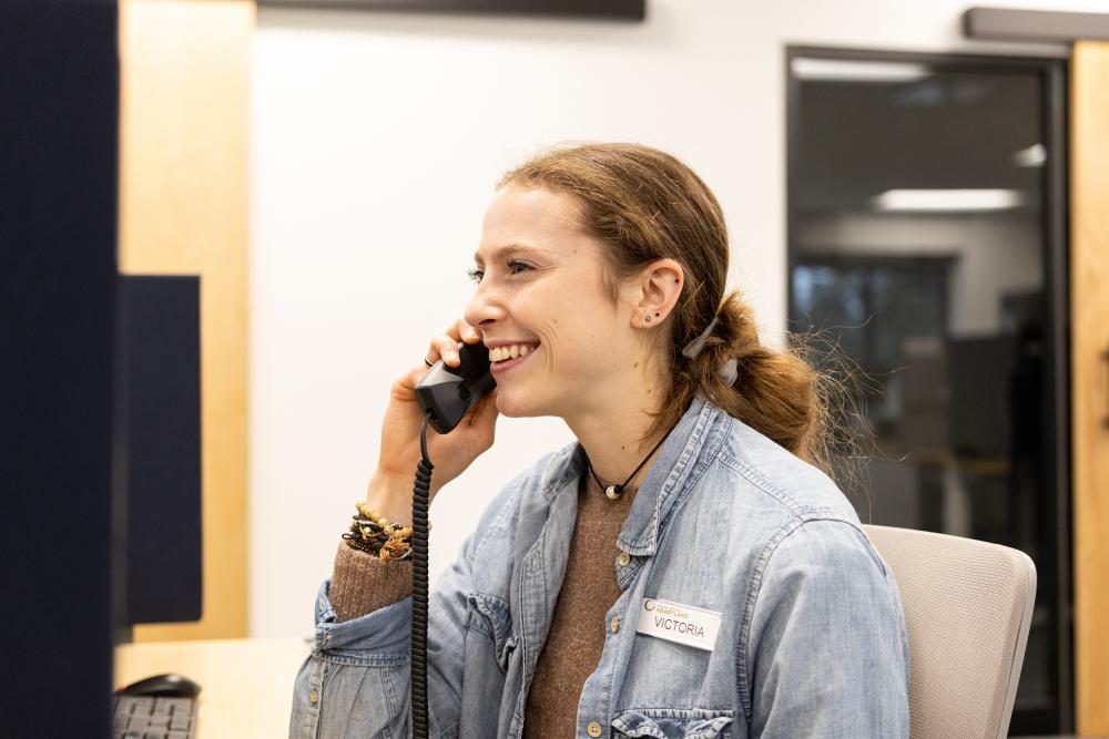 Second Harvest Heartland employee speaks on the phone