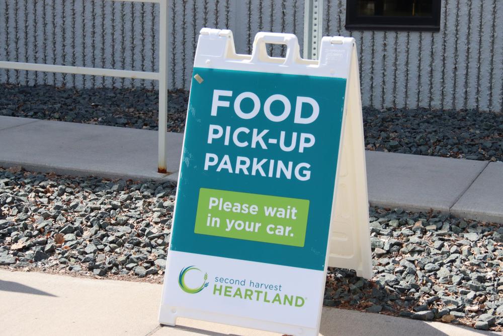 Sign for food pick-up at food distribution site