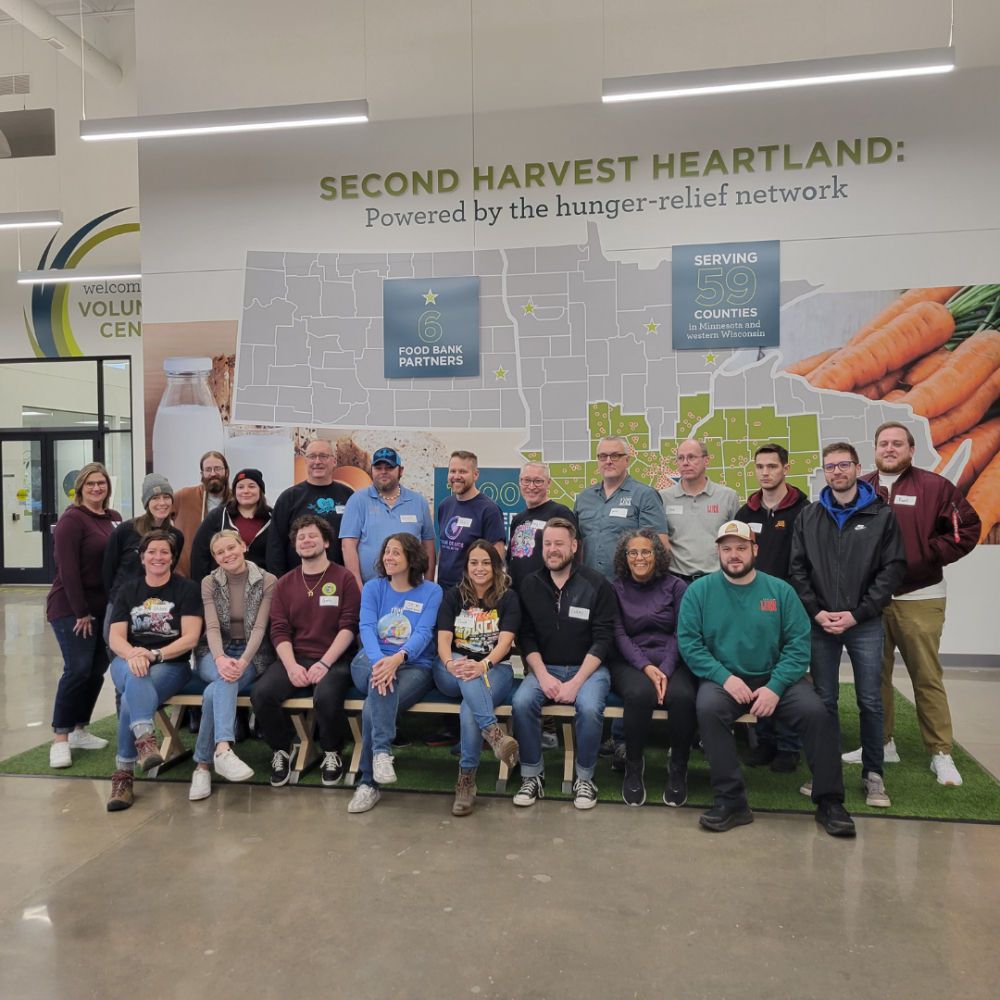 Pizza Lucé staff members in Second Harvest Heartland's welcome center