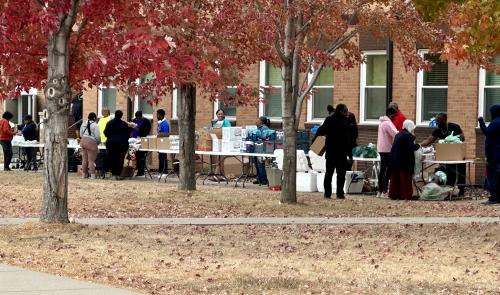 A food distribution outside in autumn